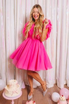 Malibu Dress Pink Vvelvey Party Dress, Pink Shimmer Tulle Dress, Hot Pink Dresses For A Wedding, 40th Birthday Photoshoot Dress, Hot Pink Dress Birthday Party, Pink Sequin Knee Length Dress, Adult Barbie Dress, Womens Barbie Dress, Hot Pink Dresses For Women