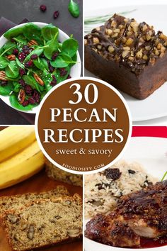 the cover of 30 pecan recipes sweet and savory