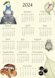 a calendar with animals and plants on it