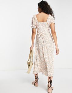 Midi dress by Ever New Brunch, anyone? Floral design Round neck Ruffle cuffs Tie front Side split Regular fit Floral Trends, Summer Inspiration, Floral White, Forever New, Neck Ruffle, Side Split, Tea Dress, Summer Essentials, Body Fit