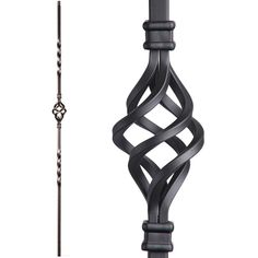 a black metal pole with an intricate design on the end and a long rod attached to it