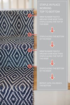 the instructions for how to make a stair runner from scratch - n - place rugs