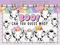 halloween bulletin board with the words boo? can you guess who? and an image of two