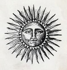 the sun with its face drawn in black and white