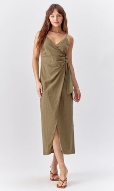 Tie it, cinch it, and make it your own - the Aniston Wrap Tie Slip Linen Dress from Greylin is perfect! The wrap tie closure lets you adjust this dress to your desired fit. Plus, the front slit and V-neckline add some flirty detail.(It's all about those little touches.) 70% Cotton / 30% Linen | 100% Cotton Hand Wash Cold Linen Slip Dress, Linen Wrap Dress, Sweater Jumpsuit, Tie Dress, Linen Dresses, Linen Dress, Xl Dress, Dresses Xs, Halter Top