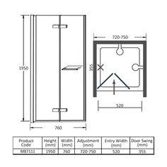 an image of a shower door with measurements