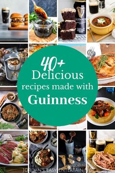 a collage of photos with the words 40 delicious recipes made with guinness