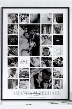 a black and white photo collage with wedding pictures