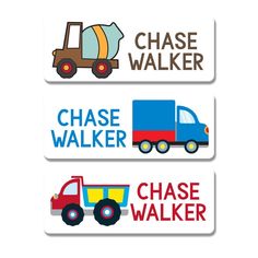 three stickers that say chase walker, chase walker and chase walker