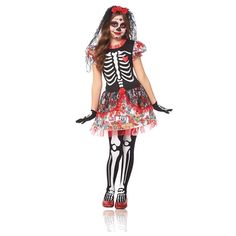 SugarSkullCostumeKidsDayofTheDeadHalloweenFancyDress.FeaturesOurkidssugarskullcostumeincludesadress,skeletongloves,bonestockingsandflowerveilAcutegirlscostumeforHalloweenorTheDayofTheDead,otherwiseknowasElDiadeLosMuertosThesugarskullfacemake-upisfromthiskidsDayofTheDeadcostumeSpecificationsSize:MediumGender:Womens Dead Girl Costume, Shoes Costume, Skull Costume, Girls Halloween Dress, Day Of The Dead Girl, Sugar Skull Costume, Australian Costume, Pirate Wench Costume, Fancy Dress Halloween Costumes