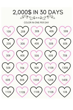 the printable valentine's day calendar with hearts in black and pink on white