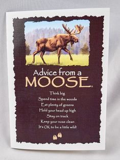 a card with an image of a moose on it's back and the words advice from a moose