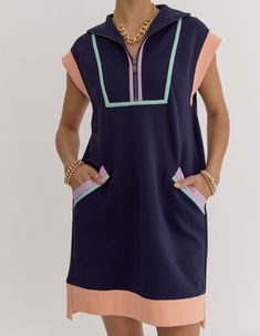 Textured solid zip up cap sleeve mini dress featuring pocket at sides. Slit at sides. Unlined. Knit. Non-sheer. Lightweight. Fashion Cupcakes, Scarf Belt, Zipper Dress, Jumpsuits And Romper, Denim Romper, Capri Blue, Dress Zipper, Kimono Jacket, Animal Pillows