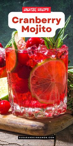 cranberry mojito cocktail with lime and cherries