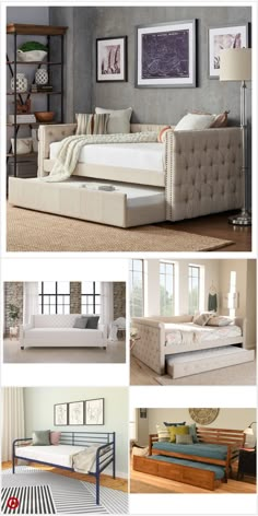 a collage of photos showing different types of furniture in various styles and colors, including couches