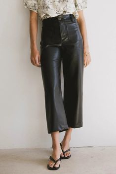 Sadie Wide Leg Pants in Black Leather | böhme Chic Trousers, Maxi Outfits, Layered Sweater, Simple Tee, Cool Clothing, Simple Tees, Denim Accessories, Denim Skirts, Dresses By Length