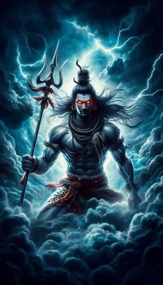 A fierce and dynamic portrayal of Lord Shiva, the supreme deity of destruction and transformation, wielding his powerful trident (trishula) in the midst of a cosmic storm. His piercing red eyes and muscular form radiate a potent, divine energy, symbolizing his readiness to unleash chaos upon the forces of darkness. Surrounded by an intense aura of thunderclouds and lightning, Shiva’s flowing hair and the intricate ornaments adorning his body add to the grandeur and strength in this captivating representation. His stance exudes an unstoppable force, embodying both wrath and protection.  #Tags: #LordShiva #CosmicWarrior #DivineWrath #HinduMythology #Destruction #Trishula #AncientGod #EpicArt #PowerAndFury Rudra Shiva Wallpaper Hd, Mahadev Images, Mahadev Photo, Photo To Cartoon Photoshop, Mahakal Pic, Shiv Tandav, God Hindu, Lord Shiv