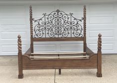 "Drexel Heritage, Frances Mayes Inspired King Size Bed 82\"W x 90\"L x 77\"H Vintage European Style King Bed Headboard, Foot Board And Rails. Combination wood with Wrought Iron Please remember all furniture we are selling are vintage they may have signs of everyday use. Items are sold clean, smoke free and ready for your beautiful home. Images are provided to support the item description please send a note if you have any questions. I offer for sale 2 nightstand maching the bed. My goal is to gi Vintage Beds, Spanish Bed Frame, Antique King Size Bed, Drexel Heritage Bed, French Country Bedrooms Beds & Bed Frames, Wrought Iron Bed Frames, Antique Eastlake Bed, King Bed Headboard, Vintage Headboards