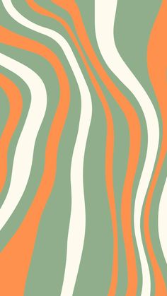 an orange and green abstract pattern with wavy lines