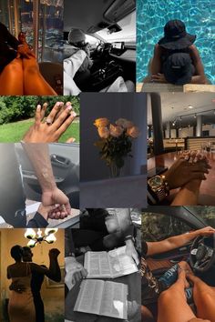 a collage of photos with different people and flowers