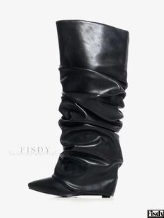 Fisdy - Slouch Boots con tacón de cuña plegable en metal plateado, puntera en punta y largo hasta la rodilla Silver Knee High Boots, Metallic Knee High Boots, Short Sleeve Bridesmaid Dress, Slouch Boots, Popular Boots, Pointed Toe Boots, Pointed Heels, Slip On Boots, Boot Types