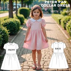 Kid's Peter Pan Collar Gathered Dress Sewing Pattern, Puff Sleeve Girl Dress Pattern, Girl's Dress Sewing Pattern, A4 A0 US , 2-16 years Pattern and sewing instructions are in English Kids Girl Size : 2-16 YEARS These patterns are suitable for A4, A0, and US Letter size papers. Once your payment is processed, you will automatically receive download links for the pattern files. Please note that you can only download the files from a computer; they will not work on a phone or iPad. This is a digit Sewing For Kids Projects, Sewing Dress Pattern, Collar Dress Pattern, Pan Collar Dress, Sewing Dress, Girls Dress Sewing Patterns, Girl Dress Pattern, Summer Sewing, Kids Dress Patterns