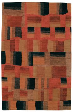 an orange and black rug with squares on it's sides, in the shape of rectangles