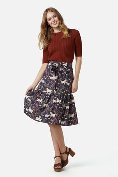 navy Flora Skirt, Mid Length Skirt, Flora Dress, Princess Highway, Waist Sash, Printed Midi Skirt, Mid Length Skirts, Mid Length, High Low Dress