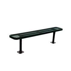 a green bench sitting on top of a metal stand