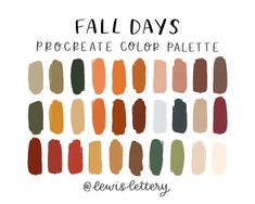 an image of fall colors with the words, fall days procreate core palette