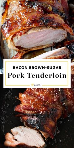 bacon brown sugar pork tenderloin in a cast iron skillet