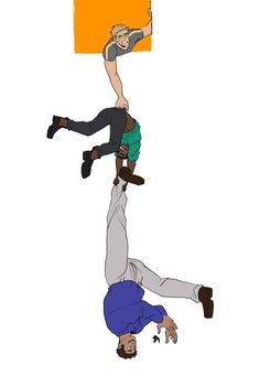 two men are upside down on one another