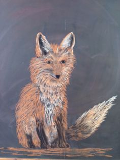 a painting of a fox sitting on top of a table