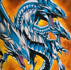 a painting of a blue dragon with sharp teeth