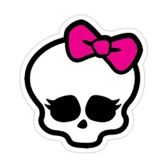 a skull with a pink bow on its head