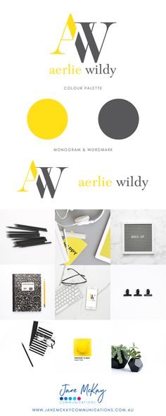 the logo for aerile wildy is shown in yellow and black, along with other