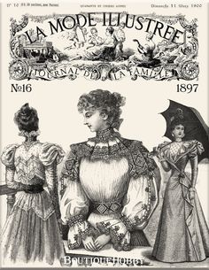 an old fashion magazine cover with two women in dresses