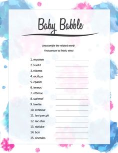 the baby bubble game is shown in pink and blue watercolors on a white background