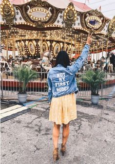 what-to-wear-to-the-Houston-Rodeo-Carnival  DIY Jean Jacket - Summer dress - boots Houston Rodeo Carnival, Jean Dress Outfit, Houston Rodeo Outfit, Jeans Dress Outfit, Rodeo Houston, Cute Yellow Dresses, Rodeo Outfit, Houston Rodeo, Diy Denim Jacket