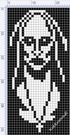 a cross stitch pattern with the image of a woman's face in black and white