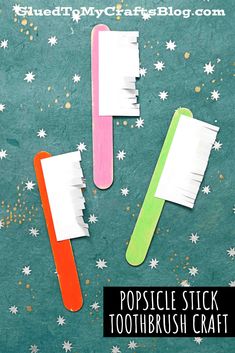 Popsicle Stick Crafts For Preschoolers, Dentist Activities For Kids, Tooth Brush Art Preschool, Teeth Craft Preschool, Toothbrush Template Free Printable, Preschool Teeth Crafts, Brushing Teeth Craft