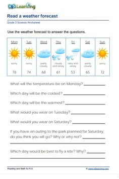 the weather worksheet for kids to learn how to read and understand what temperature is in