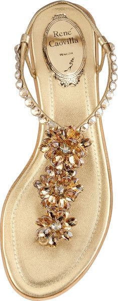 Rene Caovilla Crystal-Flower Thong Sandal in Gold Crystal Flowers, Stunning Shoes, Gold Sandals, Only Shoes, Kinds Of Shoes