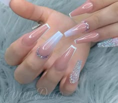 Long Acrylic Nail Designs, Blue Acrylic Nails, Ombre Acrylic Nails, White Acrylic Nails, Fall Acrylic Nails, Coffin Shape Nails, Long Acrylic Nails Coffin, Coffin Nails Long, Long Square Acrylic Nails