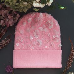 This wonderful pink hat is hand-embroidered with sequins and beads. The beanie is very soft and warm, and all the beads and sequins are securely sewn. This hat is perfect for both a child and an adult. A soft pink hat will give you romance and brighten up the cold season. It is made in a single copy, but if you want the same one, but in a different color - just write to me and I will embroider it especially for you! This hat will be a great gift for the person you love! If you decide to have a B Pink Beanie Cap (one Size), Pink Beanie One Size Fits Most, Cute Pink Crochet Beanie Hat, Cute Pink Crochet Beanie, Spring Beanie Cap, Pink Bonnet For Spring, One Size Fits Most, Spring Pink Bonnet, One Size Fits Most, Pink Beanie Cap, Cute Handmade Pink Bonnet