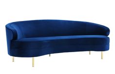 a blue couch sitting on top of a white floor