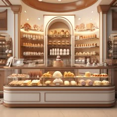 a bakery filled with lots of different types of pastries and desserts on display