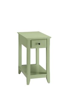 a small green end table with drawers