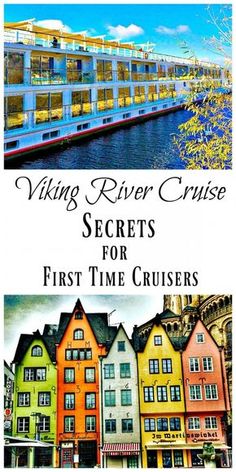 the cover of viking river cruise secrets for first time cruisers, with an image of colorful buildings