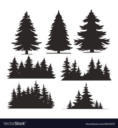 various silhouettes of trees and bushes